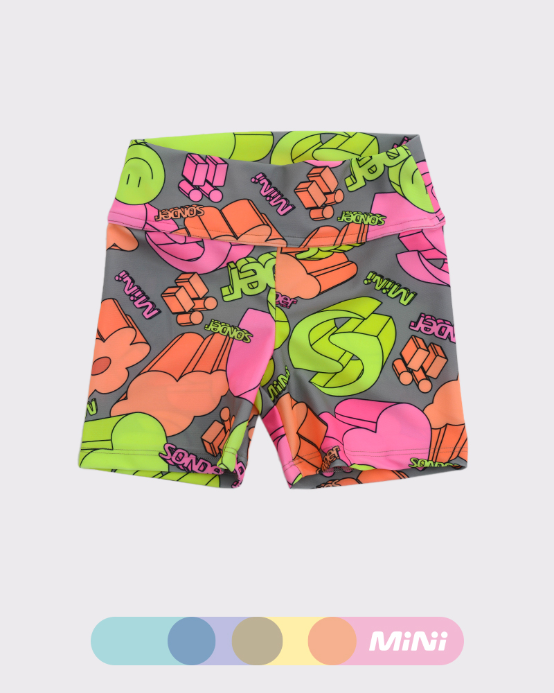Ciclista corta de niña de LYCRA estampada Mini 3D Flúo