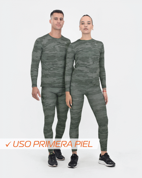 Calza térmica unisex de microfibra estampada camo verde con proceso sense
