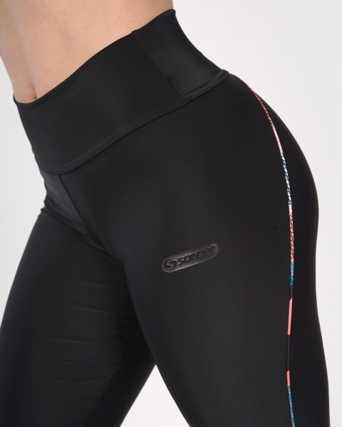 Calza de LYCRA negra con vivos estampados Tramo Color