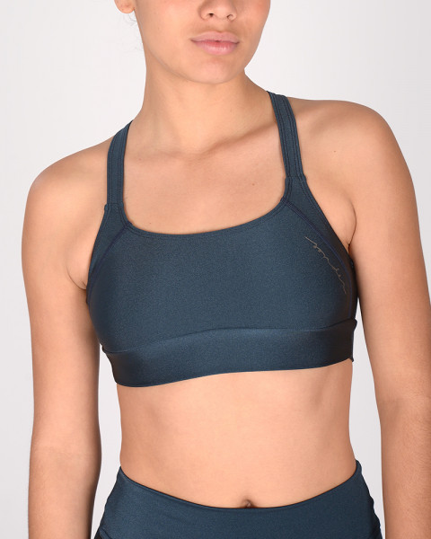 Top cruzado de LYCRA metalizada azul marino