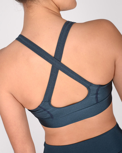 Top cruzado de LYCRA metalizada azul marino
