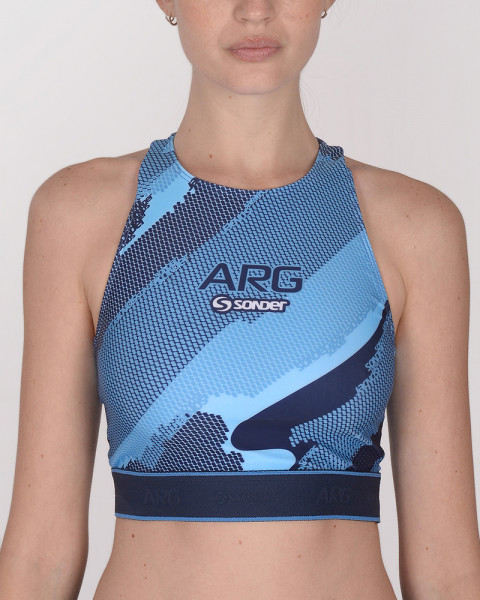 Top cerrado de LYCRA estampada Tramo Celeste