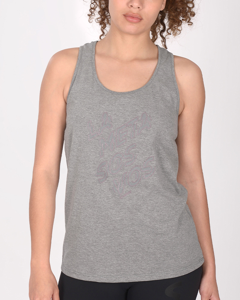 Musculosa de jersey gris melange con estampa