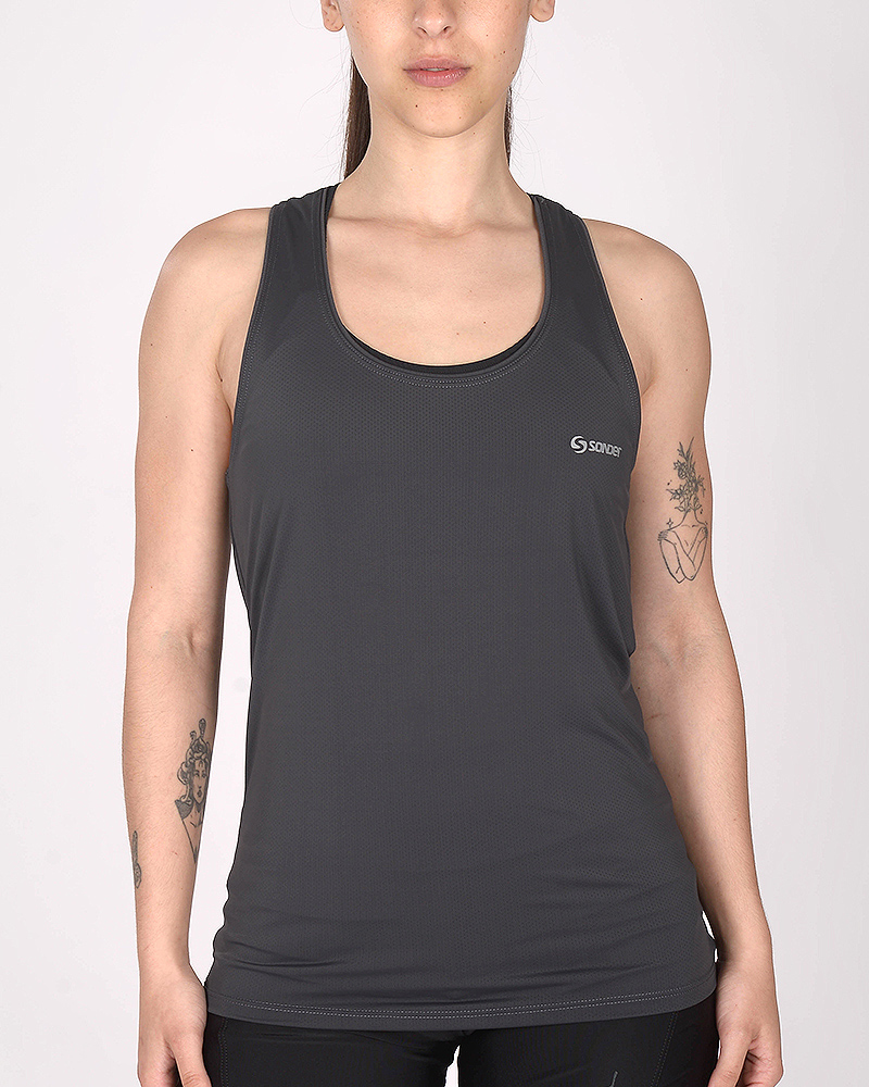 Musculosa de poliéster calado gris plomo
