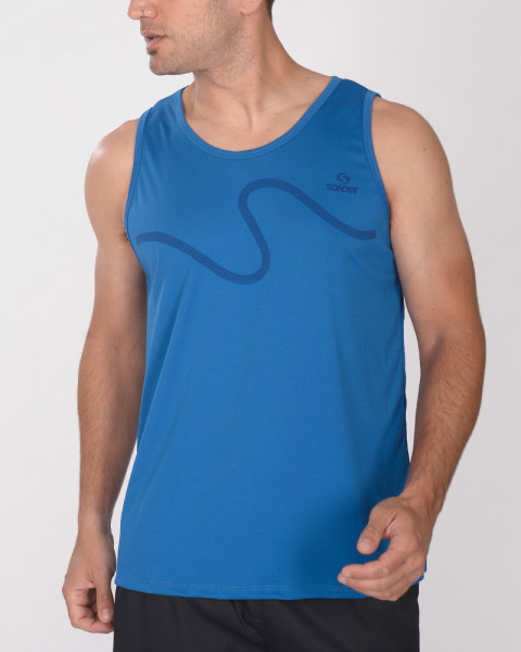 Musculosa de poliéster neodry azul índigo con estampa