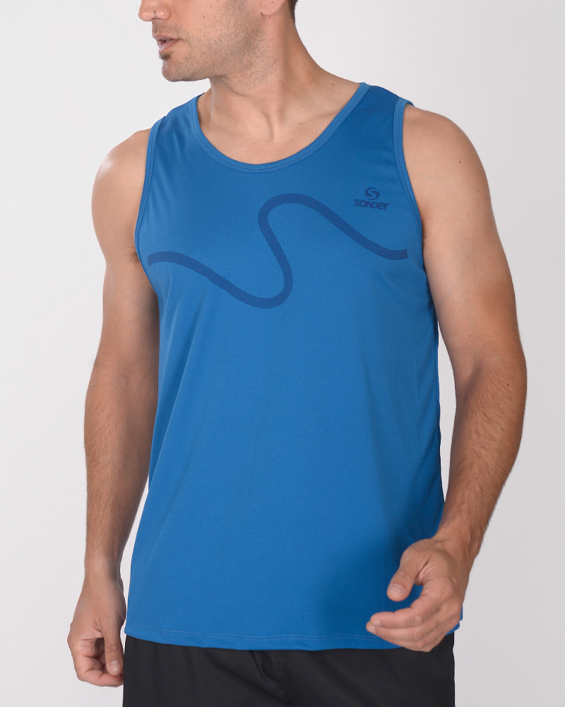 Musculosa de poliéster neodry azul índigo con estampa