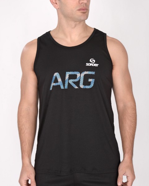 Musculosa de poliéster NEODRY negro estampa Argentina