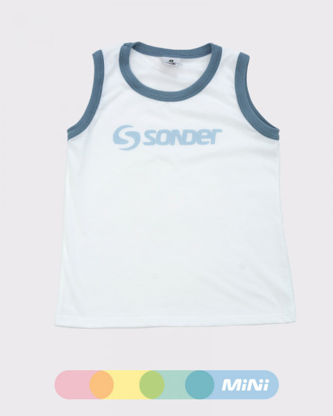 Musculosa de niño de jersey blanco combinado con celeste