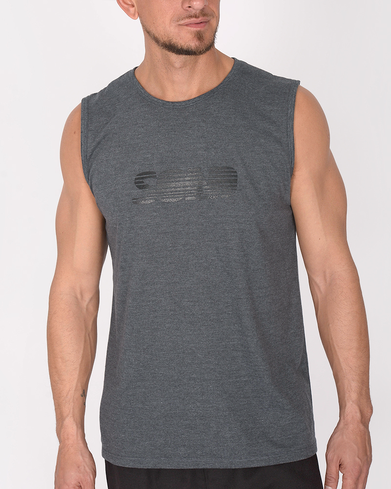 Musculosa de jersey Gris oscuro melange con estampa