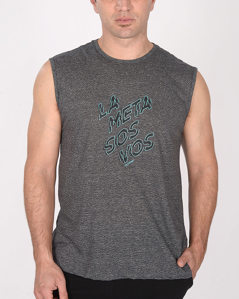 Musculosa cerrada de jersey negro melange