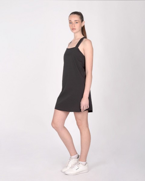 Vestido con espalda en V de microfibra elastizada negra
