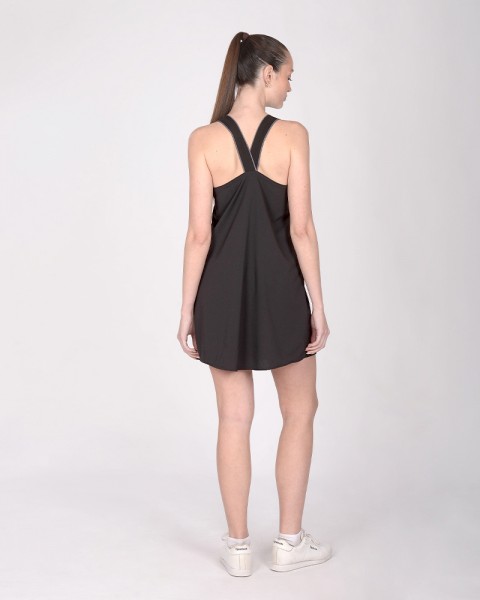 Vestido con espalda en V de microfibra elastizada negra