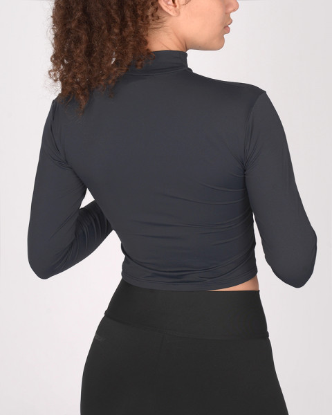 Remera polera entallada corta de seda gris oscura