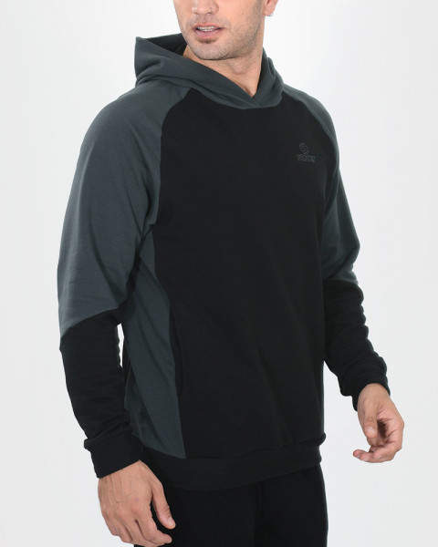 Buzo de frisa liviana con recortes combinados negro y gris