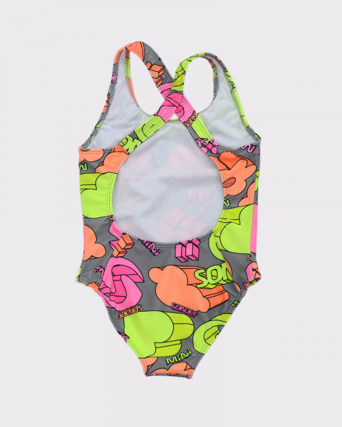 Malla competición de niña de LYCRA estampada Mini 3D Flúo