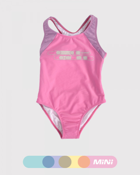 Malla entera de niña de LYCRA rosa chicle combinada