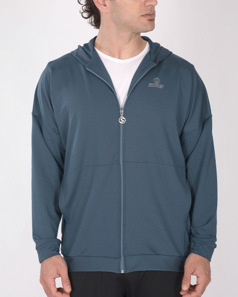 Campera de rústico elastizado azul marino claro con vivos