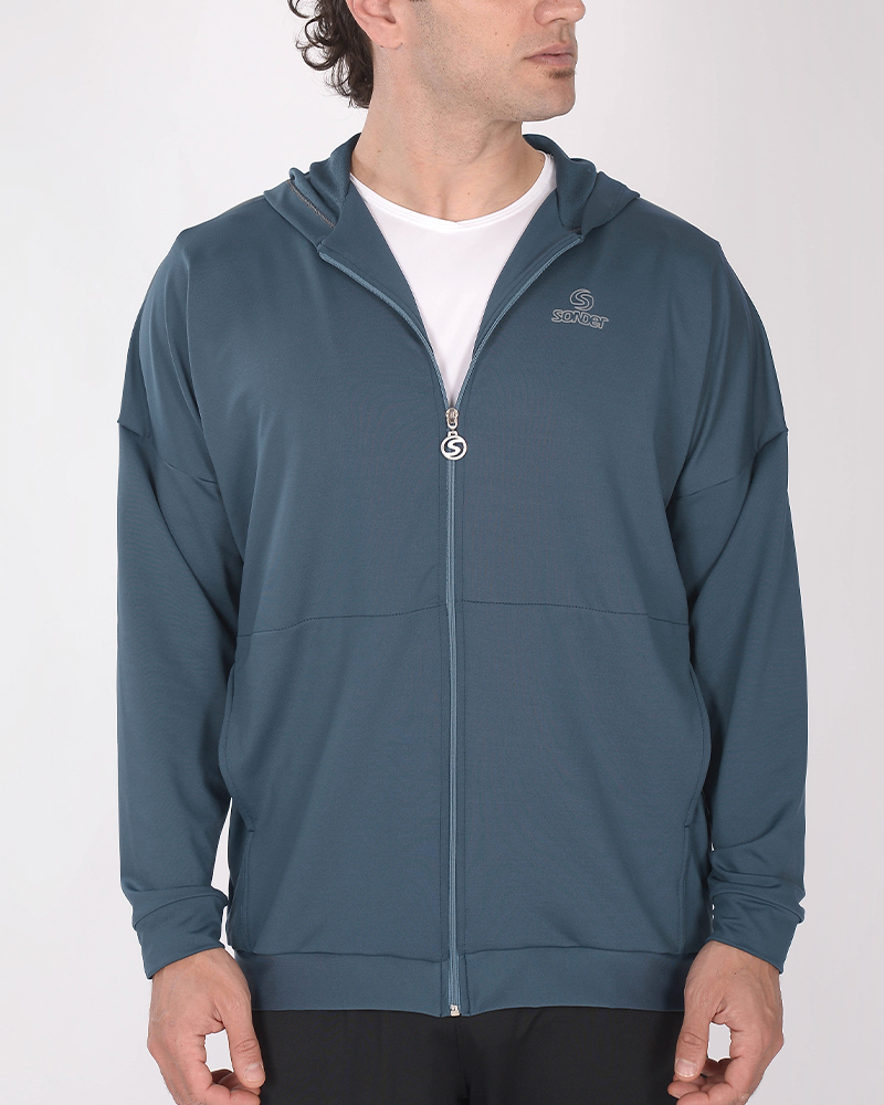 Campera de rústico elastizado azul marino claro con vivos