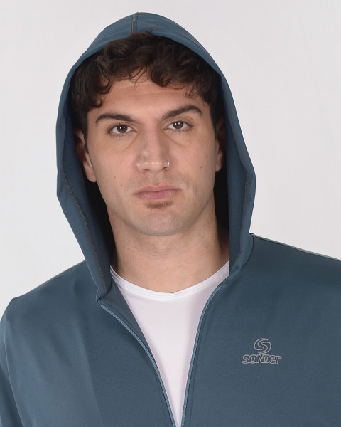 Campera de rústico elastizado azul marino claro con vivos