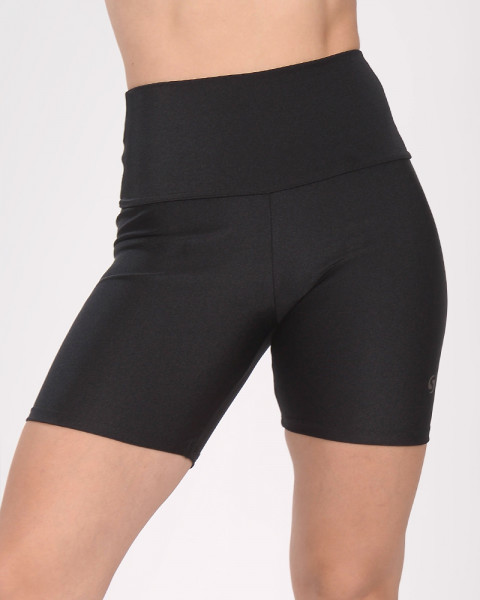 Ciclista corta con cintura alta de LYCRA metalizada negra