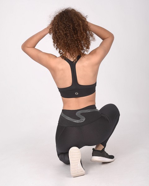 Calza de LYCRA Metalizada negra con cintura faja ancha