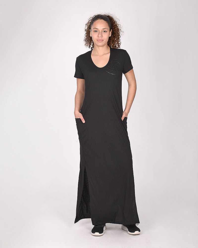 Vestido largo de jersey liviano negro