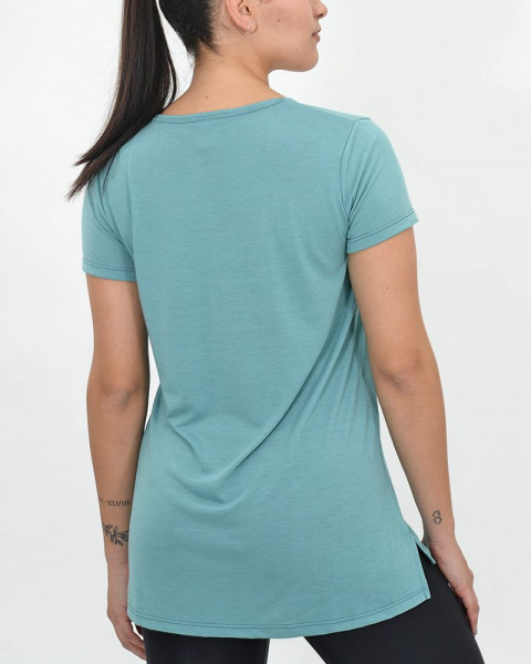 Remera larga evasé de jersey viscosa verde mineral