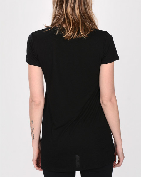 Remera evasé de jersey negro con estampa fusión