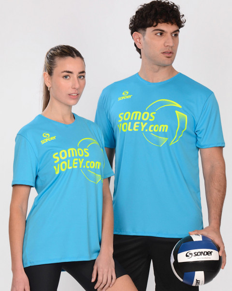 Remera merchandising Somos Voley celeste