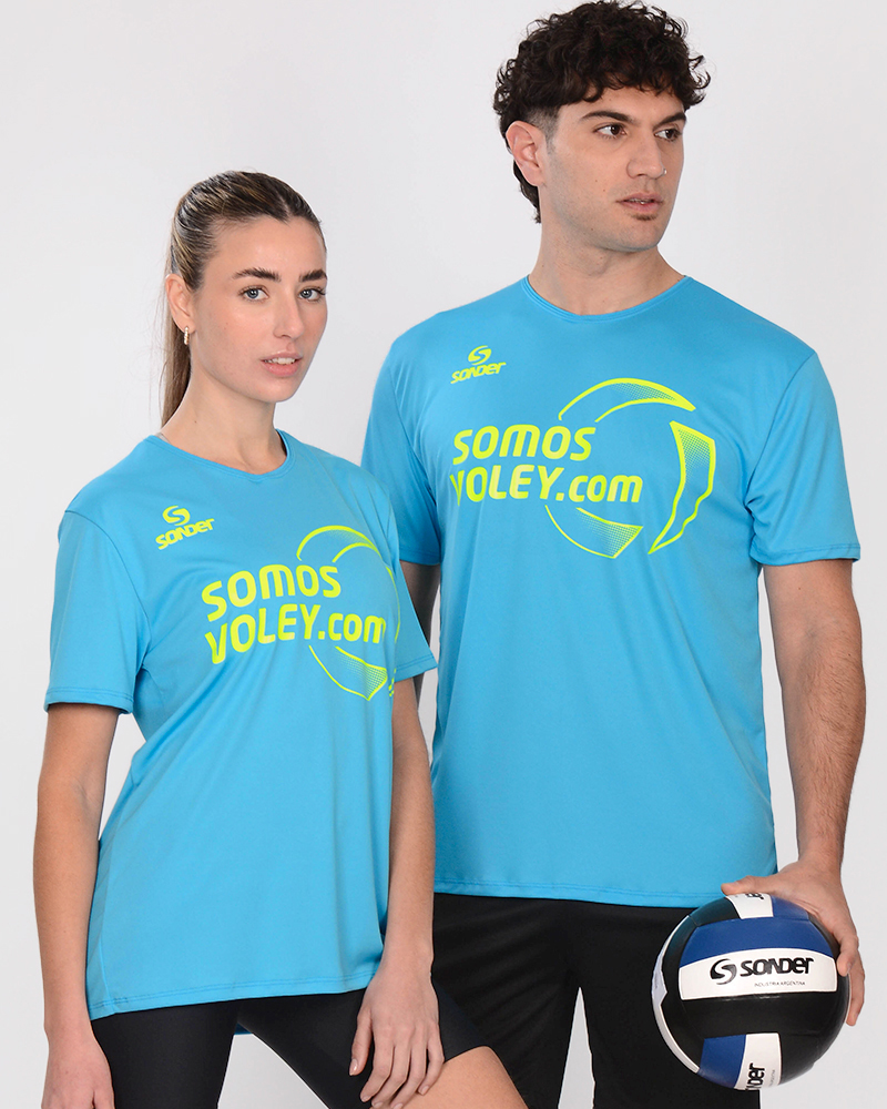 Remera merchandising Somos Voley celeste