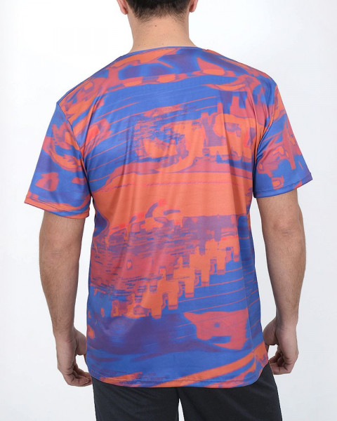 Remera de poliéster estampado tecno azul