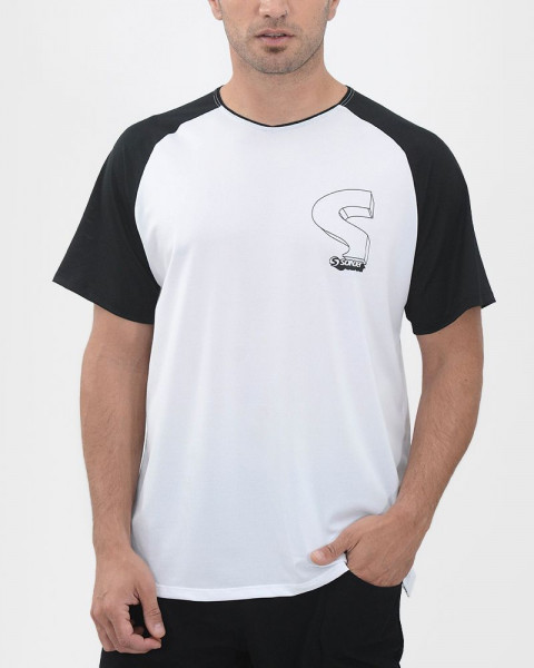 Remera de piqué ultraliviano blanco con mangas combinadas