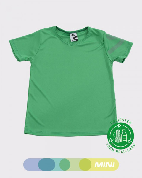 Remera de niño de poliéster reciclado verde césped