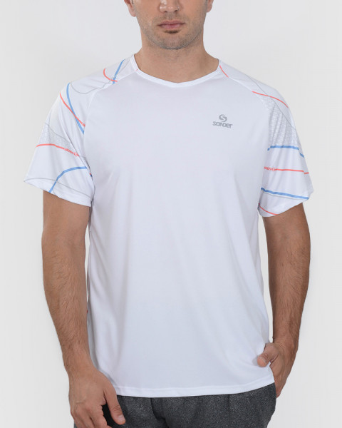 Remera de poliéster blanco combinado con poliéster estampado Retro