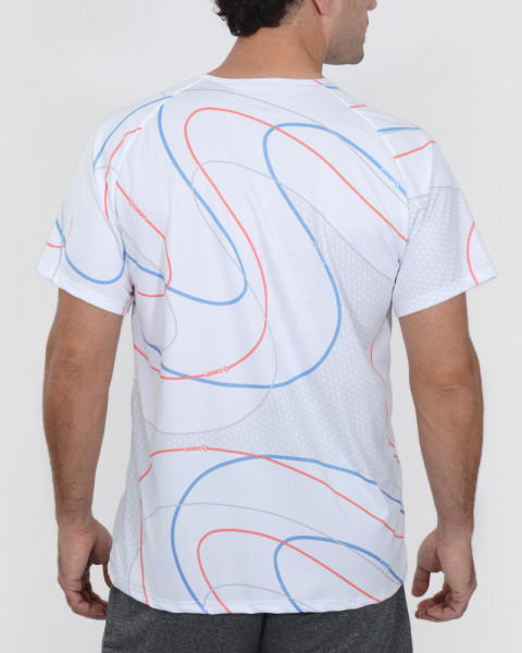 Remera de poliéster blanco combinado con poliéster estampado Retro