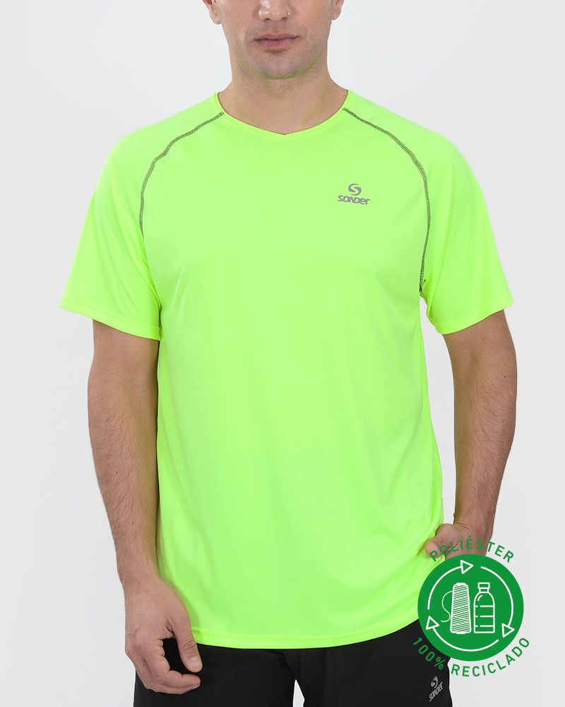 Remera de poliéster reciclado amarillo flúo
