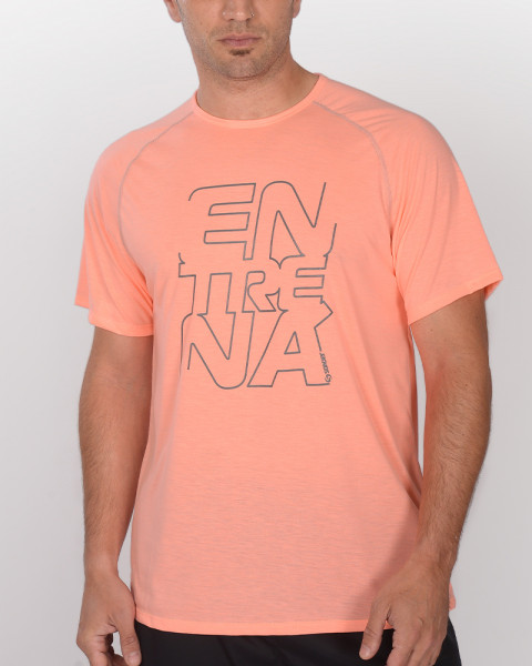 Remera de jersey liviano coral flúo con costura bordada