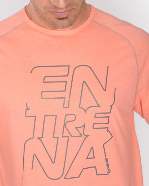 Remera de jersey liviano coral flúo con costura bordada