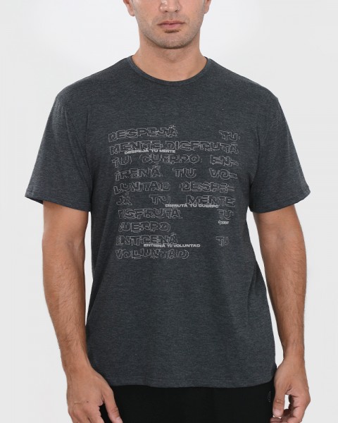 Remera de jersey gris oscuro melange con estampa