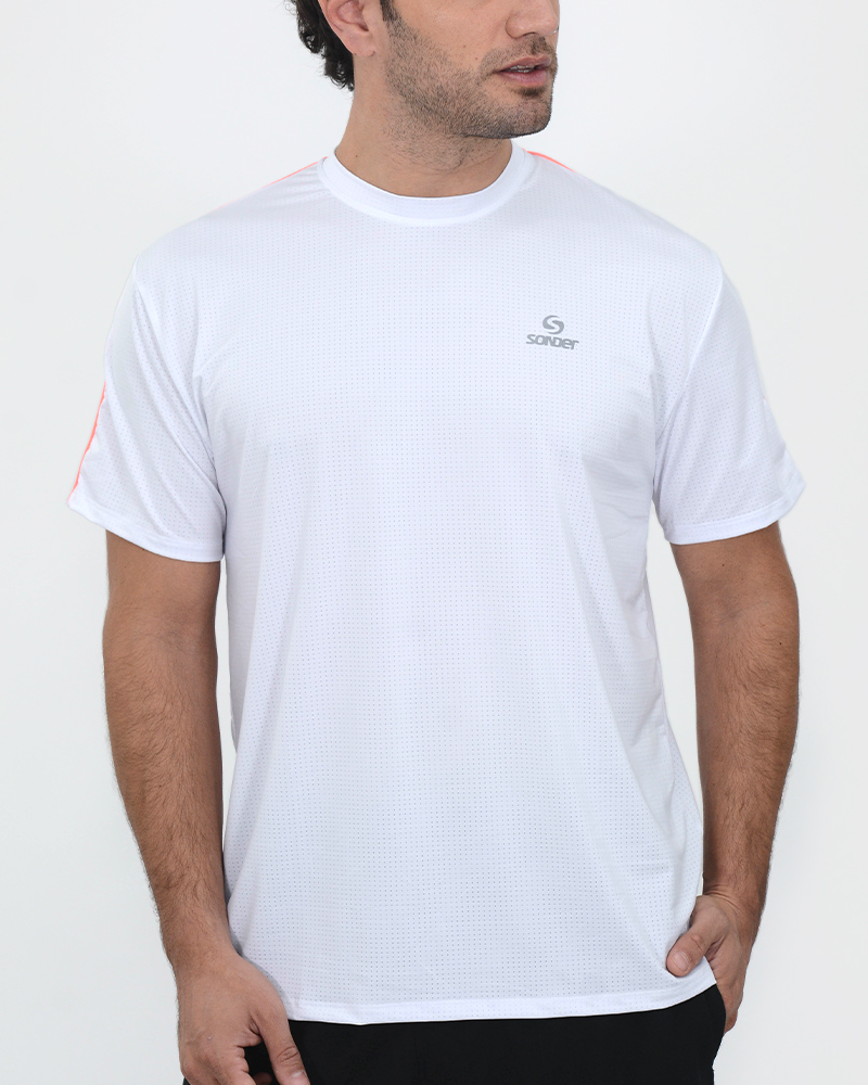 Remera secado rápido de poliéster blanco con vivos