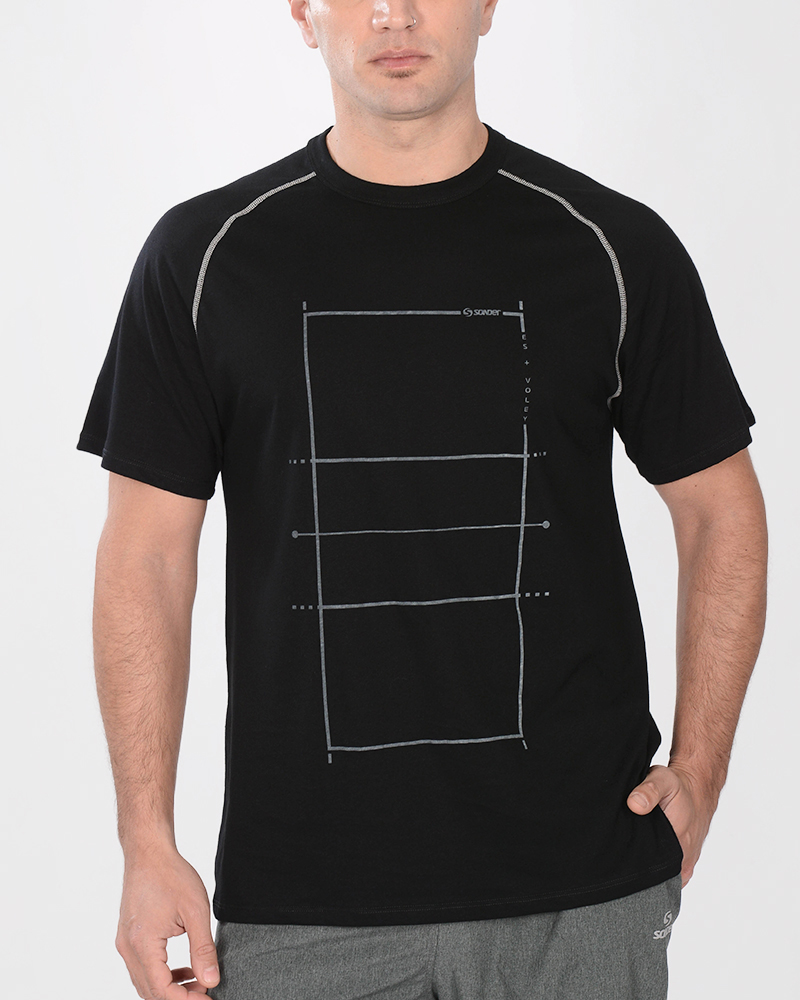 Remera clásica de jersey negra con costura bordada