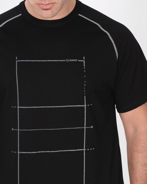 Remera clásica de jersey negra con costura bordada