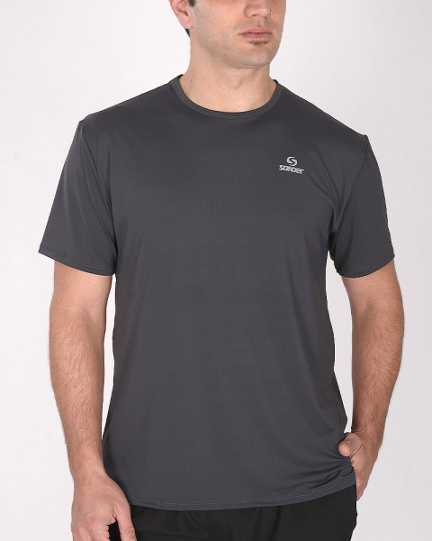 Remera de poliéster calado gris plomo