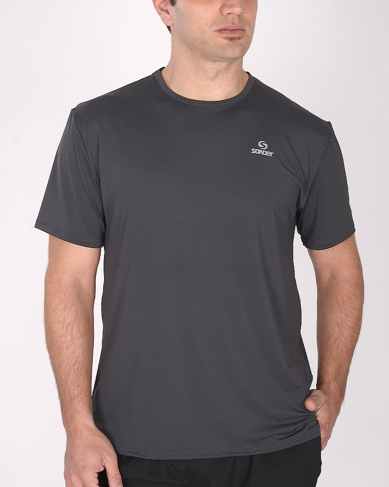 Remera de poliéster calado gris plomo