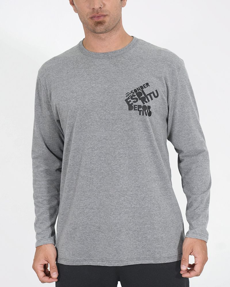 Remera manga larga de jersey gris melange con estampa