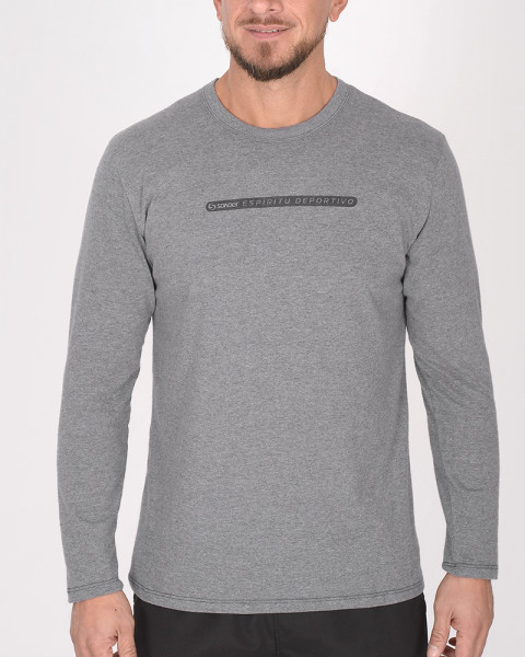 Remera mangas largas de jersey gris melange oscuro con estampa