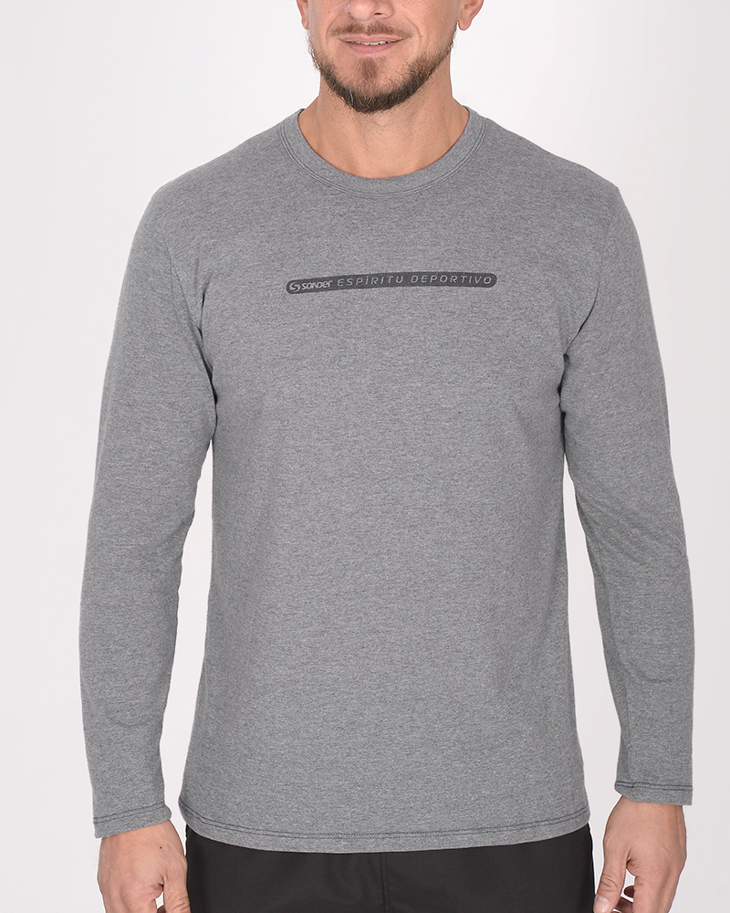 Remera mangas largas de jersey gris melange oscuro con estampa