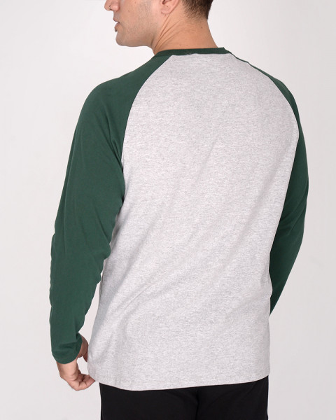 Remera de jersey gris melange combinado con verde noche