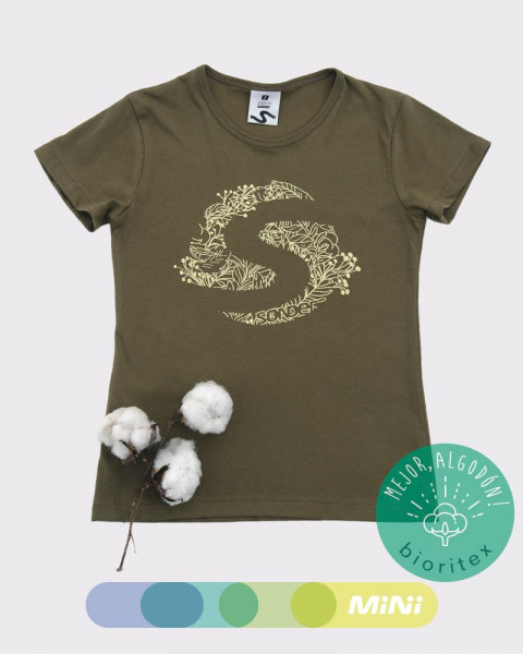 Remera de niña de algodón BIORITEX verde con estampa