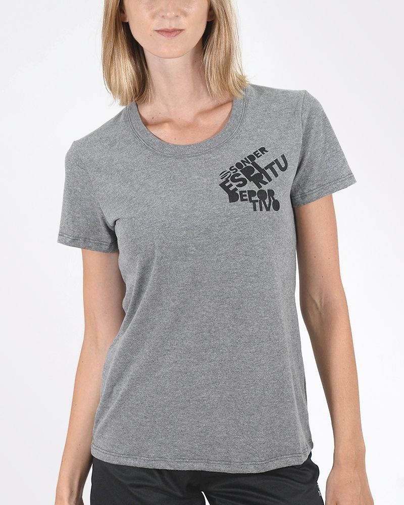 Remera de jersey gris melange con estampa